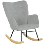 Rocking Chair, Armrests Wooden Base, Light Gray