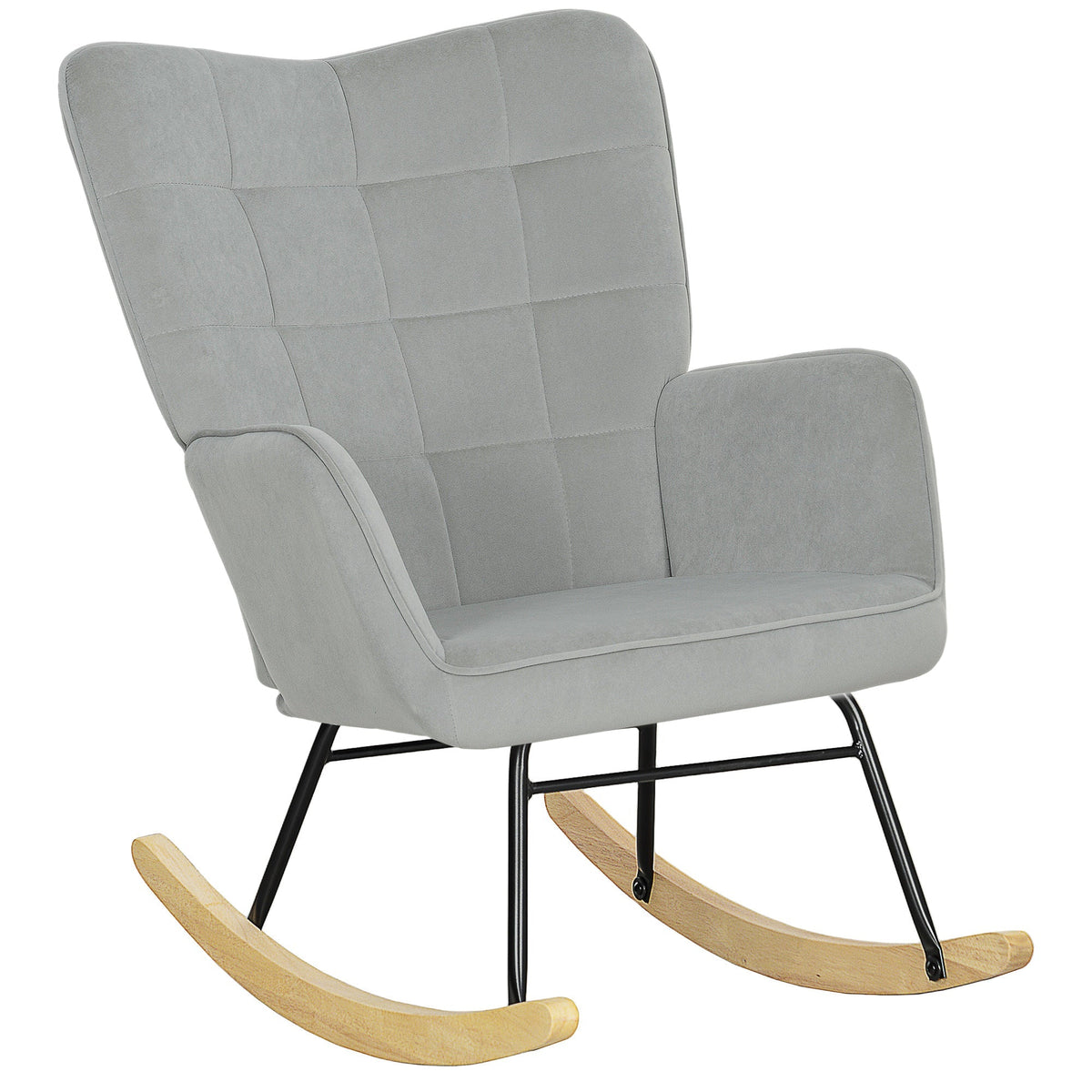 Rocking Chair, Armrests Wooden Base, Light Gray