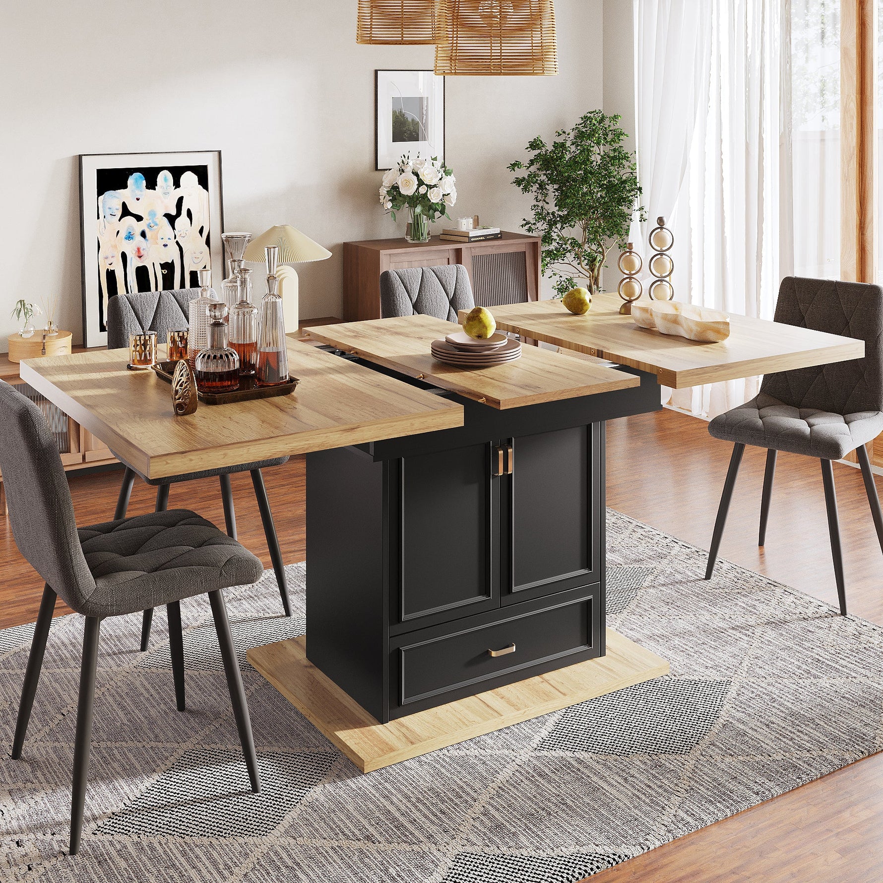 Extendable Dining Table 110-140cm 6-Person for Kitchen & Dining Wooden
