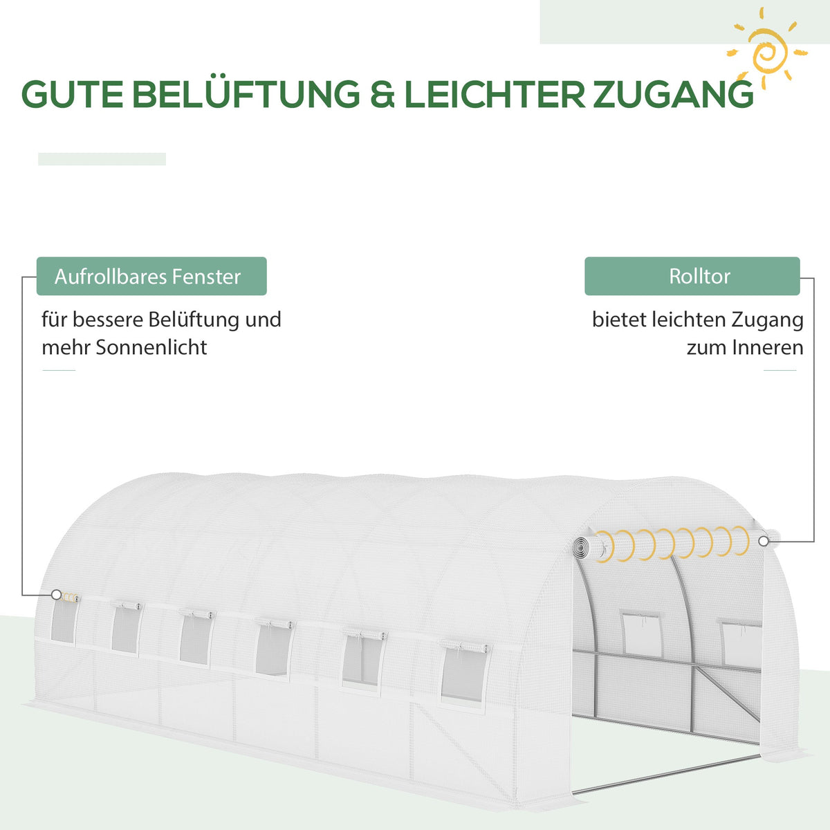 Replacement Cover 600x300x200cm, Front Door, 12 Windows, Tear-Resistant Film, White
