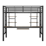 Loft Bed 90x200cm with Desk and 2 Bookshelves - Black Metal