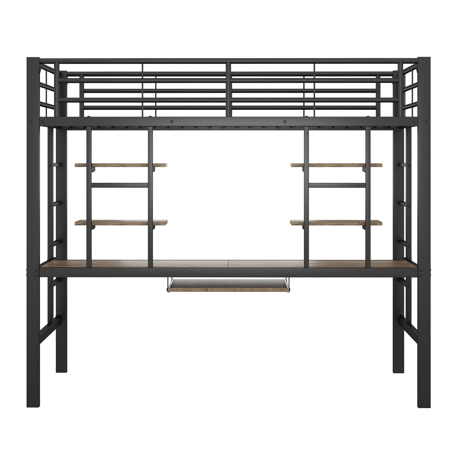Loft Bed 90x200cm with Desk and 2 Bookshelves - Black Metal