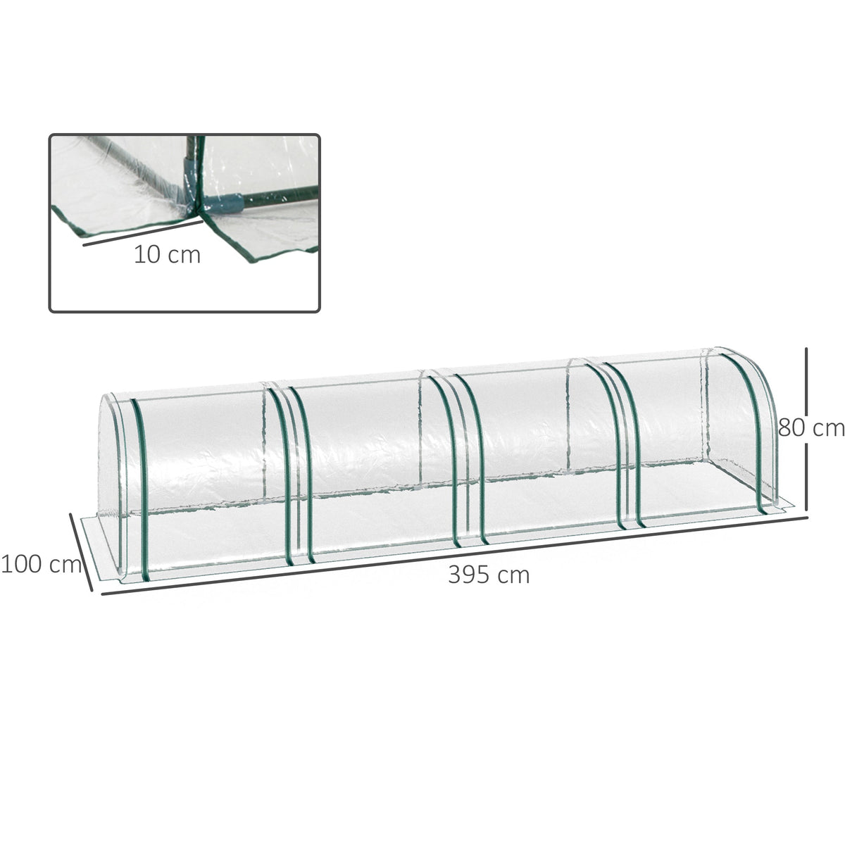 Tunnel Greenhouse, 4 Zippered Windows, Steel Frame, Robust Tarpaulin, Transparent