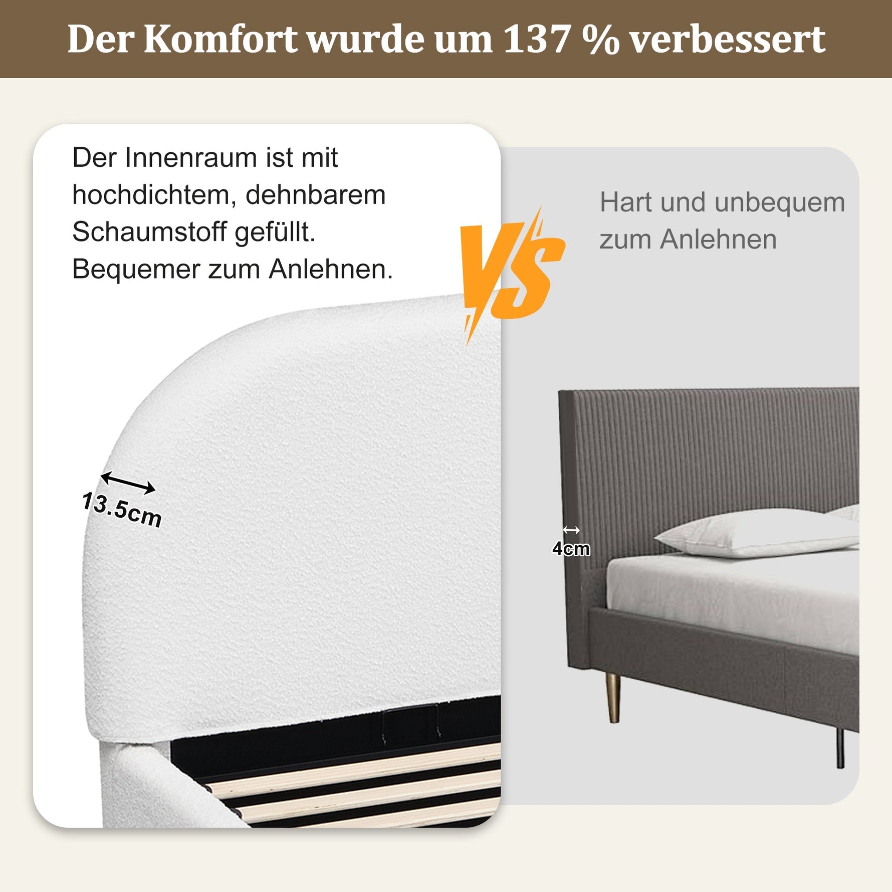 Upholstered Double Bed 180x200cm with Hydraulic Storage and Slatted Base, Beige Bouclé