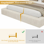 Upholstered Double Bed 180x200cm, Hydraulic Storage, Beige Chenille