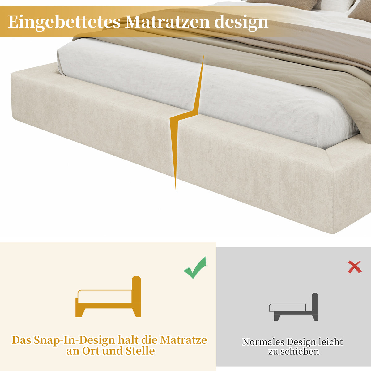 Upholstered Double Bed 180x200cm, Hydraulic Storage, Beige Chenille