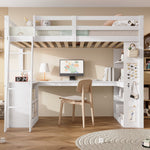 Bunk Bed Children's Storage Shelf Safety Railing Angled Ladder 90x200cm, Pine Chipboard White