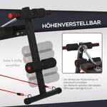 Sit-Up Bench, Adjustable & Foldable, Training Ropes, Steel Black Red