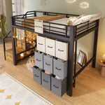 Loft Bed 140x200cm with Storage Stairs & Drawers, Black Metal