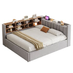 Upholstered Bed/Sofa Bed with Hydraulic Storage, USB Charging and Night Light, 140x200cm, Light Grey Velvet Fabric