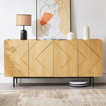 Sideboard living room buffet cabinet with 4 doors and metal inlay natural wood