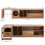 Modern Rotating TV Cabinet Extendable Pet-Friendly Glass Doors 180(+80)x40x50 cm - Walnut