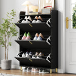 Shoe Cabinet 3 Doors 6 Adjustable Compartments Narrow Anti-tip Black