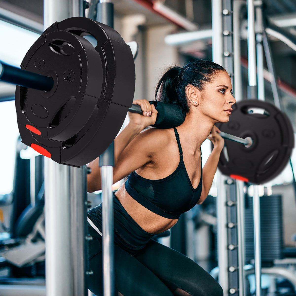 Dumbbell Weight Plate Set 4-Piece, 2x 5kg/10kg 30mm Bore, Black