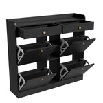 Shoe Cabinet, 4-Door, 2-Drawer, 3-Compartment, Black