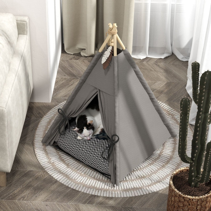Pet Teepee Tent, Removable Washable Cushion Non-Slip, Grey