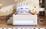 Upholstered Platform Bed 90x200cm Stairs Drawers LED USB Storage Pockets - White