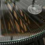 Round Garden Bistro Table, Hollow Drum Design Glass Top, Black