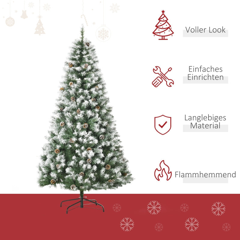 Artificial Christmas Tree, 800 Branches, 61 Cones, Snowy Tips, Fireproof, 180 cm