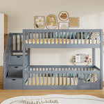 Bunk Bed 90x200 with Safety Stairs & Storage Drawers, Grey Wood