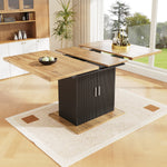 Telescopic Extendable Dining Table 140x70cm Storage Shelf - Natural/Black