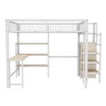 Loft Bed 140x200cm with Desk, Wardrobe & Shelves - White Iron
