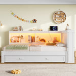 Daybed Sofa Bed, 90x200cm Pull-out LED/USB/Type-C Port, White