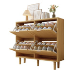 Shoe cabinet with 4 folding drawers, rattan and metal, wooden