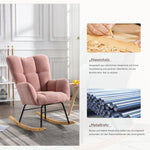 Mid Century Modern Rocking Chair, Tufted Teddy Fabric, Padded Seat, Pink