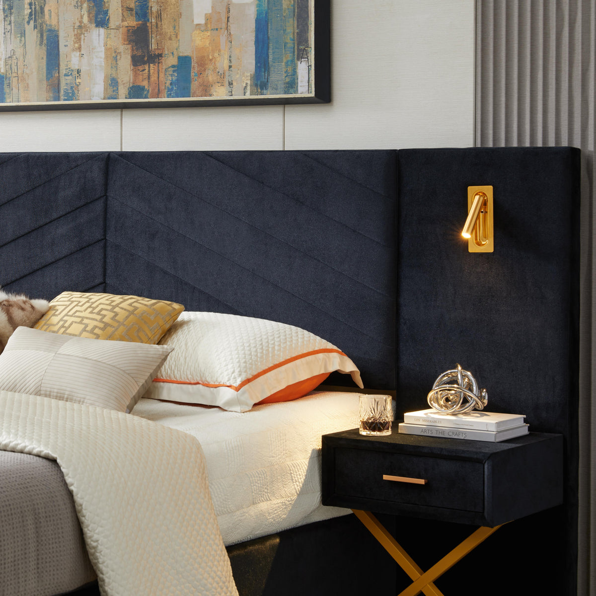 Adjustable Bed Frame with Storage Benches & LED Lights, Velvet