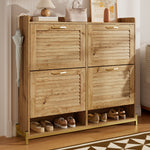 Shoe Cabinet Modern 4 Door Wooden Slat Metal Frame - 108.5x24x100cm