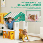 7-in-1 Children's Slide Indoor Playground with Climbing Frame and Playhouse, Yellow and Green Plastic