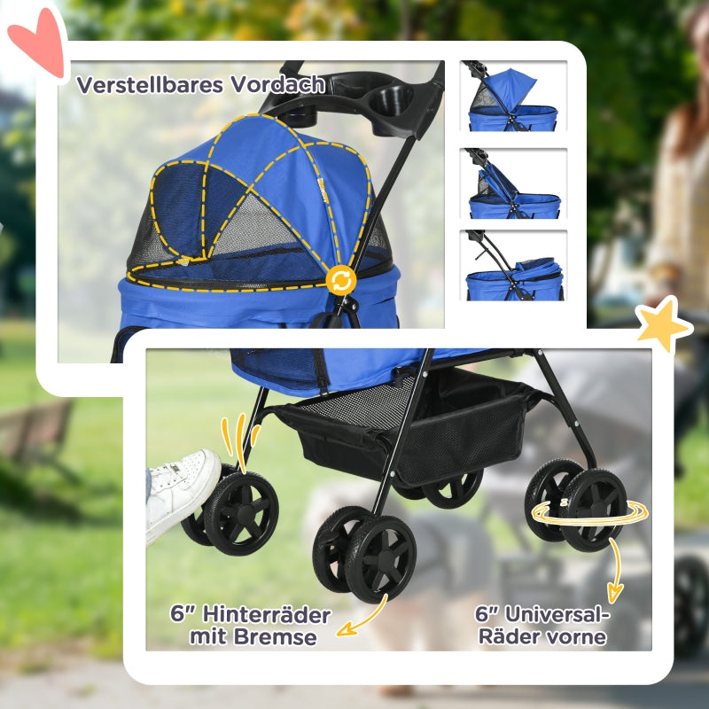 PawHut dog stroller with folding function, pet stroller for small dogs and cats, oxford blue