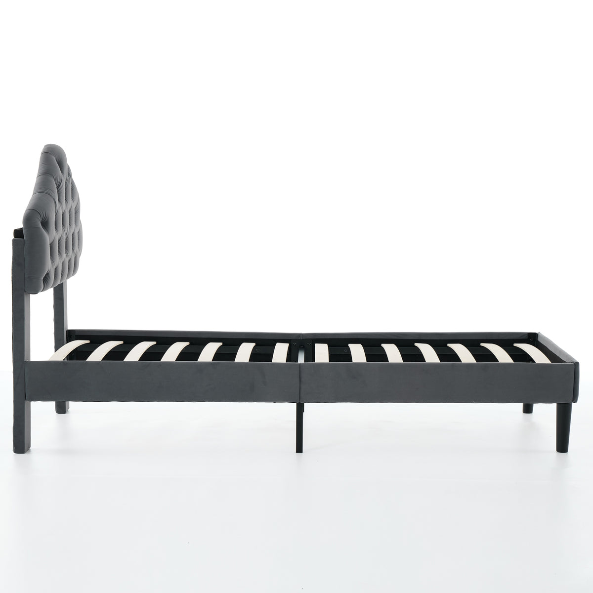 Twin Size Upholstered Platform Bed Frame, 90x200cm, Gray Velvet