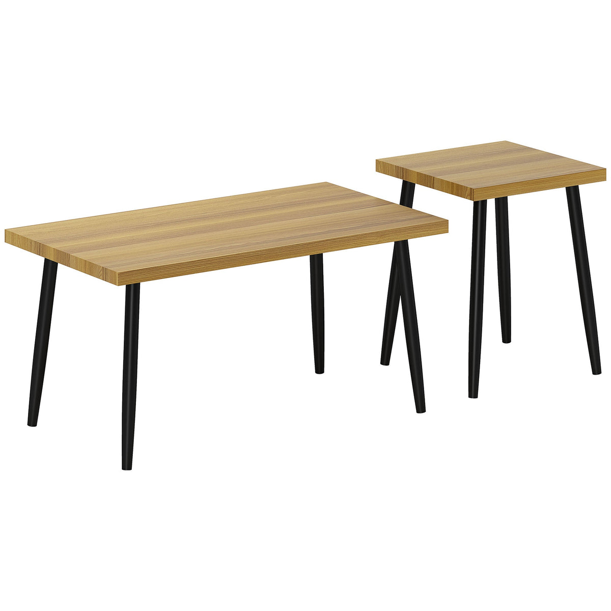 Coffee Table Set of 2, Side Tables with Steel Frame, Natural