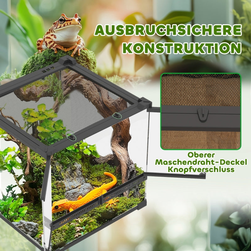 Glass Terrarium, Raised Waterproof Base with Button Lock, for Reptiles