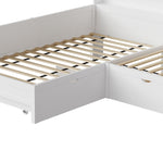 Wooden L-Shaped Platform Bed with Pull-Out Bed and Drawer, White
