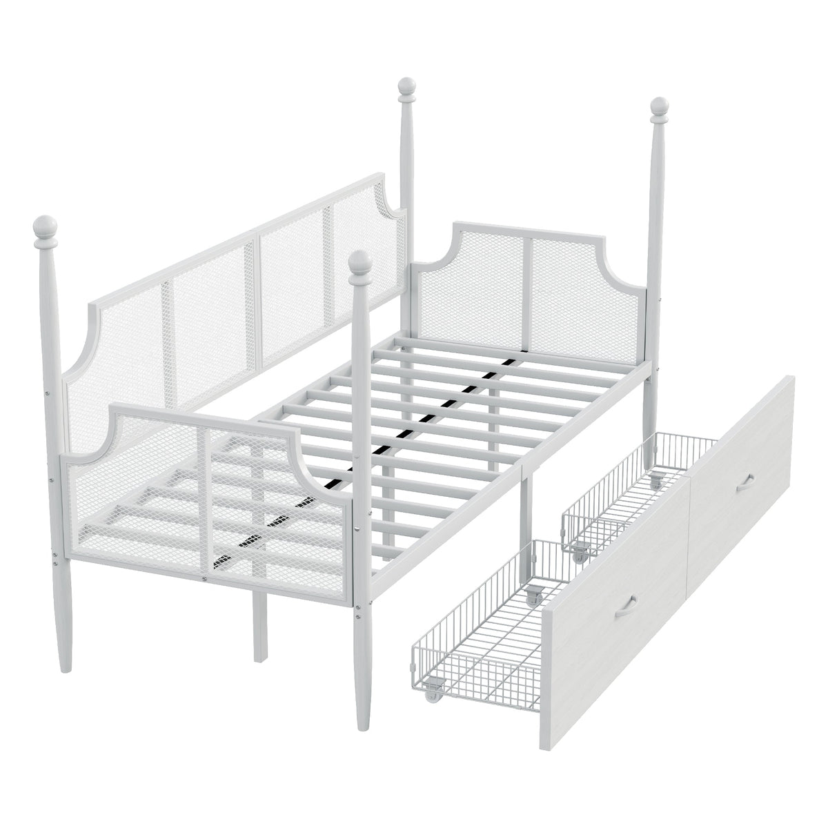 Iron Sofa Bed, 90x200 Vintage Mesh with Storage, White