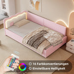 Daybed Sofa Bed with LED Ambient Light and Slatted Base, Pink Imitation Fleece