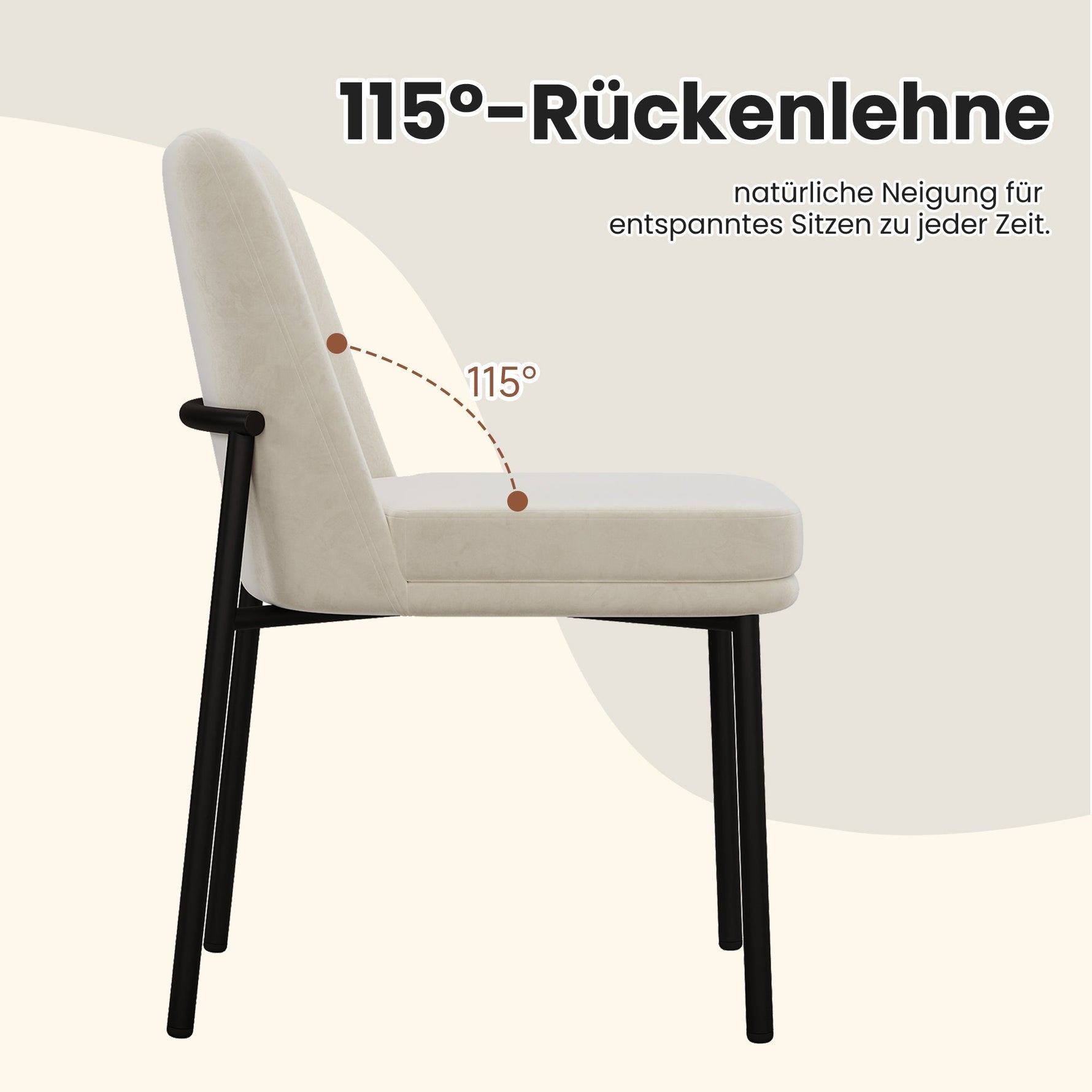 Dining Chairs Set of 4 Thickened Cushions Metal Legs Black Frame - Velvet Beige