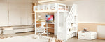 Multifunctional Loft Bed 90x200cm with Desk & Wardrobe, White