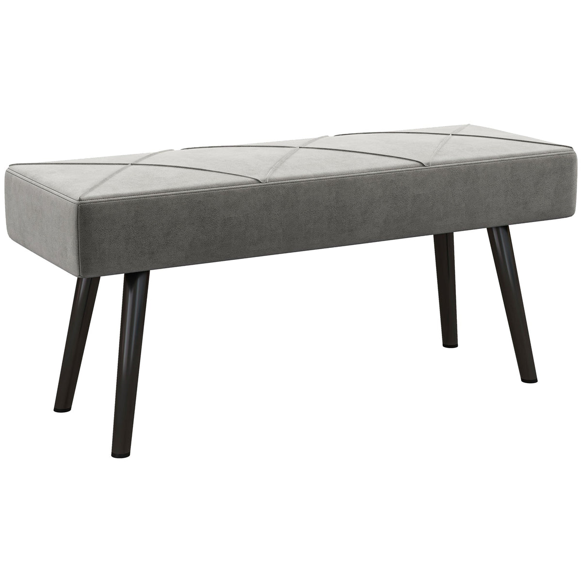 Upholstered Bench - Velvet Look, X-Pattern, 100x36x45 cm - Grey