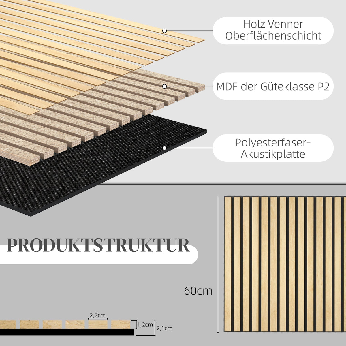 Acoustic Panels, 4pc 60x60cm 3D Wall Panels, Oak