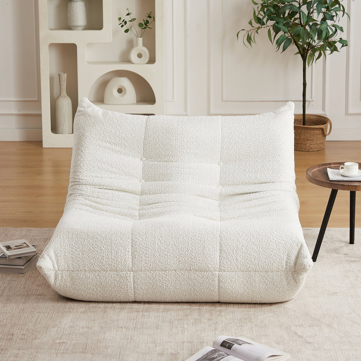 Togo Two-Seater Sofa with Memory Foam and Floor Lounge Design, Chenille