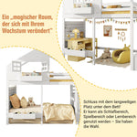 Bunk Bed with Storage Stairs and Fall Protection, 90x200cm, White Solid Wood