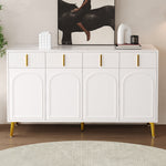 Sideboard, 4 Doors 4 Drawers, Gold Handles Legs, White MDF