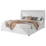 Upholstered Bed 180x200cm Hydraulic Storage LED USB - White