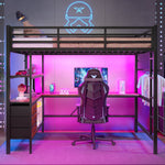 Loft Bed 140x200cm with LED Desk USB Port 3 Drawers Stairs - Black