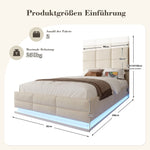 Modern Velour Upholstered Bed 90x200cm Adjustable Headboard USB/LED Hydraulic Storage, Beige
