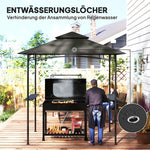 Grill Pavilion LED Lighting, 240x150x258cm, Water-Repellent, Double-Layered Roof, Side Shelves, Dark Grey